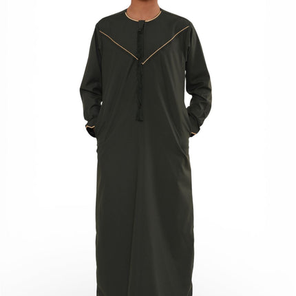 Kids Boys Ramadan Olive Green Moroccan Jubba Robe Djellaba Eid Thobe - K-TT-006