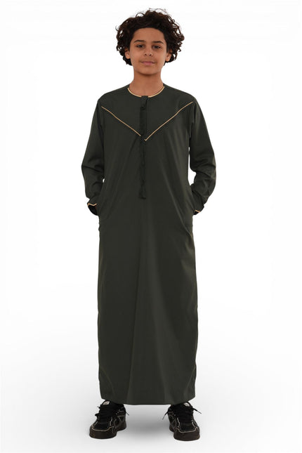 Kids Boys Ramadan Olive Green Moroccan Jubba Robe Djellaba Eid Thobe - K-TT-006