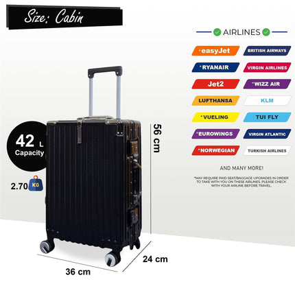 Robust Hard Shell Cabin Suitcase 36 x 24 x 56 cm Luggage Suitable for Easyjet, Ryanair, Wizzair