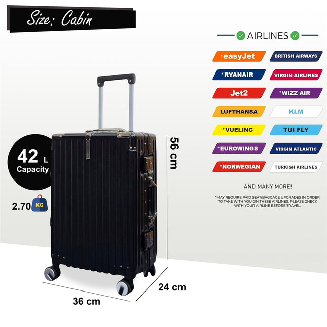 Robust Hard Shell Cabin Suitcase 36 x 24 x 56 cm Luggage Suitable for Easyjet, Ryanair, Wizzair