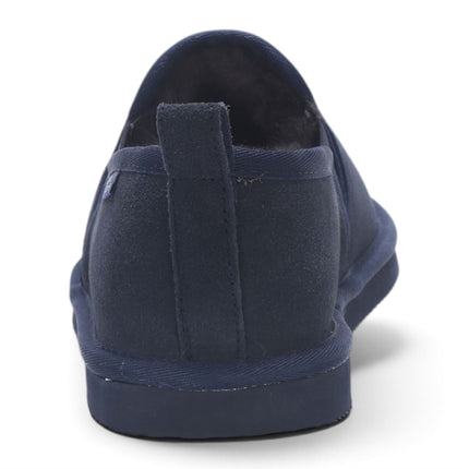 Men's Navy Blue Genuine Sheepskin Suede Slipper Winter Moccasins - Cedar
