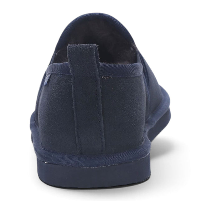 Men's Navy Blue Genuine Sheepskin Suede Slipper Winter Moccasins - Cedar