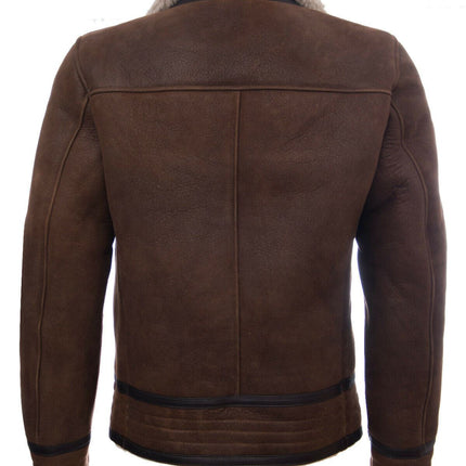 Mens Retro Pilot Sheepskin Leather Biker Jacket-Bogota