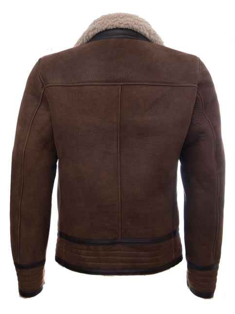 Mens Retro Pilot Sheepskin Leather Biker Jacket-Bogota