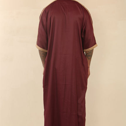 Men's Burgundy Moroccan Thobe Jubba Robe Eid Djellaba Gandoura