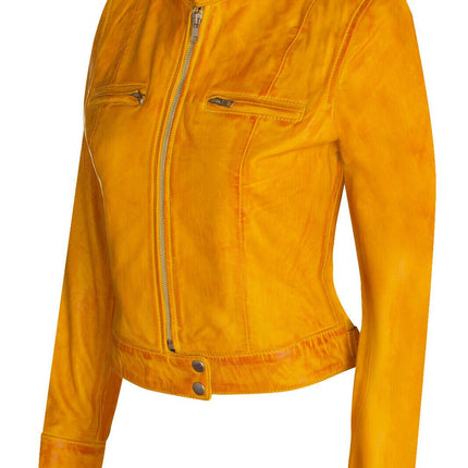 Womens Plain Leather Moto Biker Jacket-Braga