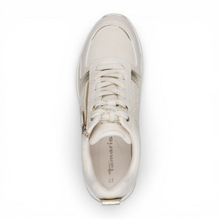 Tamaris Women’s White Gold Platform Trainers Sneaker Zip Lace-Up Running Shoes