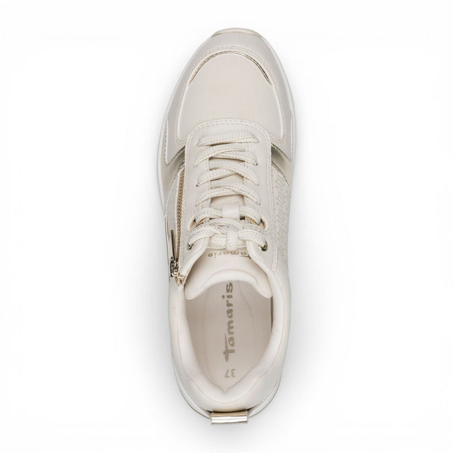 Tamaris Women’s White Gold Platform Trainers Sneaker Zip Lace-Up Running Shoes