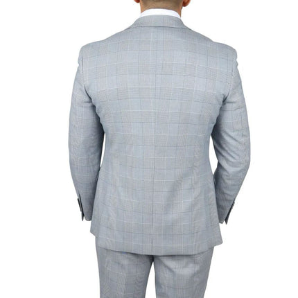 Men's Blue Checked 3 Piece Suit Tailored Fit Suit Formal Wedding