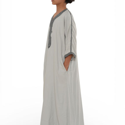 Kids Boys Grey Moroccan Thobe Robe Eid Djellaba Gandoura Jubba- K-HM65