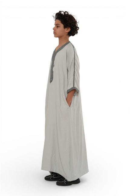 Kids Boys Grey Moroccan Thobe Robe Eid Djellaba Gandoura Jubba- K-HM65