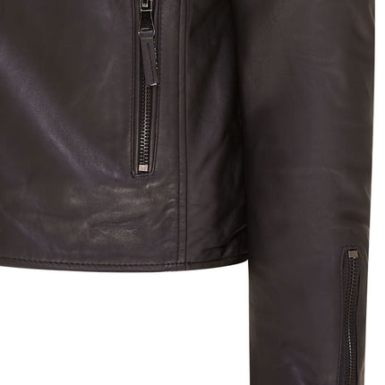 Mens Slim Fit Brando Style Double Cross Zip 100% Leather Biker Jacket