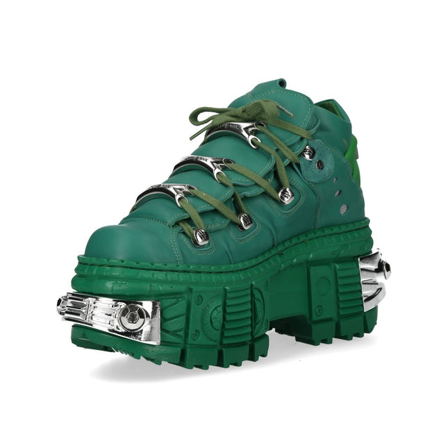 New Rock M-106Wall-C29 Metallic Green Leather Gothic Ankle Boots