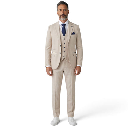 Men's Cream Checked Tailored Fit Suit - Regent