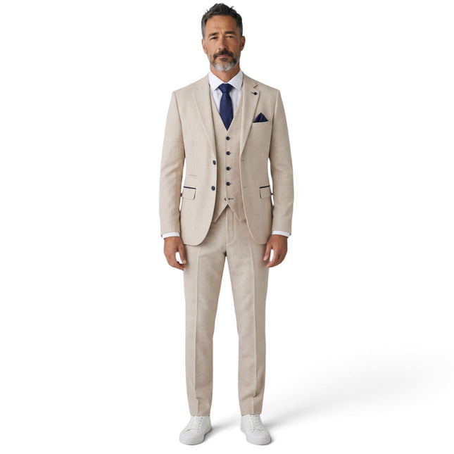 Men's Cream Checked Tailored Fit Suit - Regent