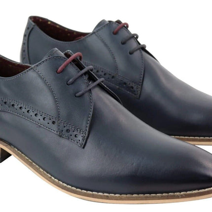 Mens Classic Oxford Brogue Derby Shoes In Navy Blue Leather