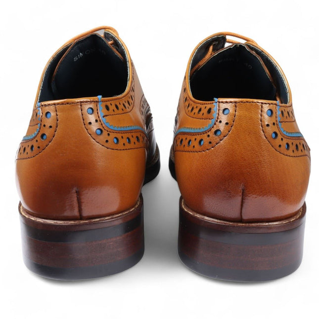 Justin Reess Men's Brown Brogue Leather Classic Dress Shoes- Simon