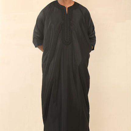 Men's Black Moroccan Thobe Djellaba Jubba Robe Eid