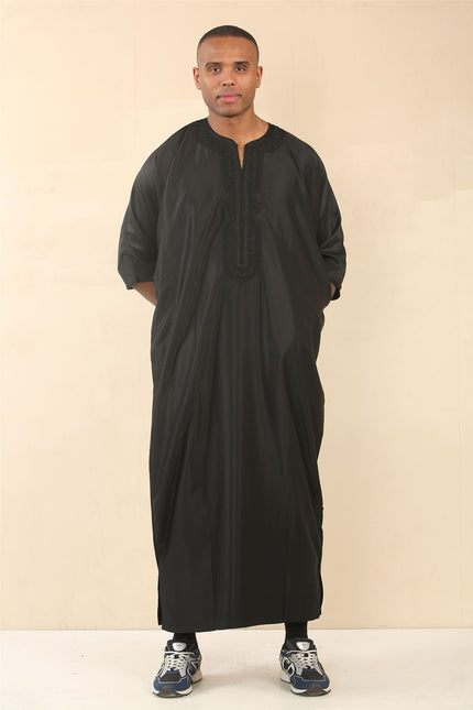 Men's Black Moroccan Thobe Djellaba Jubba Robe Eid