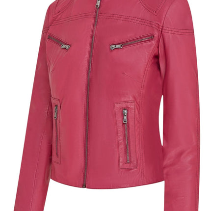 Womens Slim-Fit Leather Biker Jacket-Maldon