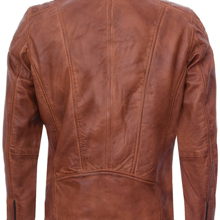 Mens Leather Jacket Vintage Quilted Retro Racing Zipped Biker - San Marino