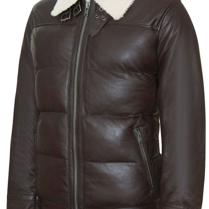 Men's Leather Quilted Biker Puffer Jacket - Brasília