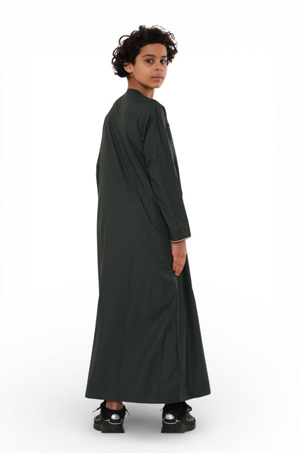 Kids Boys Ramadan Olive Green Moroccan Jubba Robe Djellaba Eid Thobe - K-TT-006