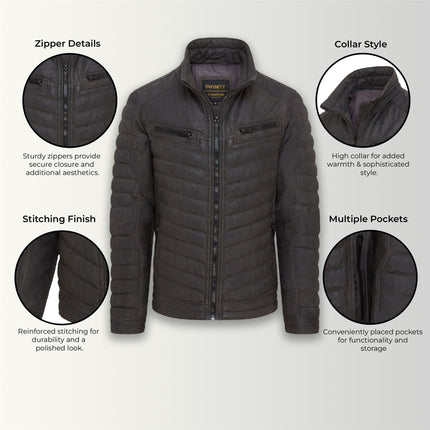 Men's Puffer Leather Biker Quilted Vintage Bomber Jacket
