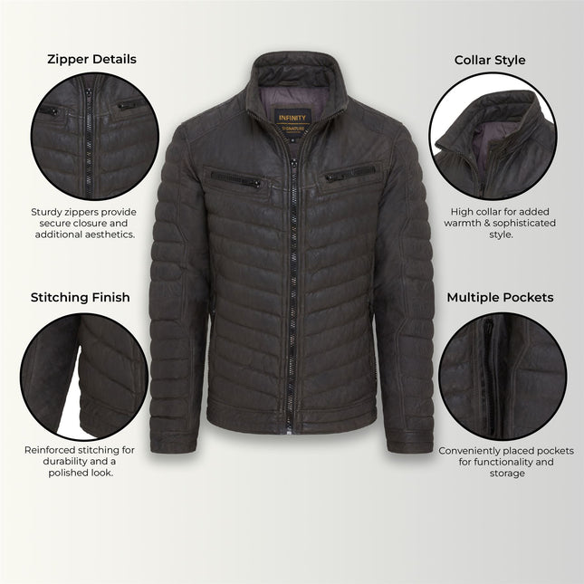 Men's Puffer Leather Biker Quilted Vintage Bomber Jacket