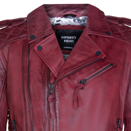 Mens Slim-Fit Double Zip Brando Leather Biker Jacket-Cairo