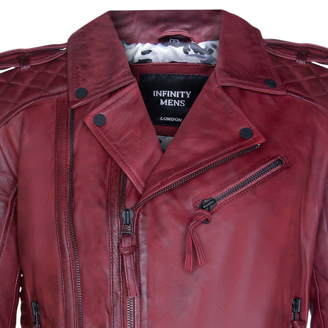 Mens Slim-Fit Double Zip Brando Leather Biker Jacket-Cairo