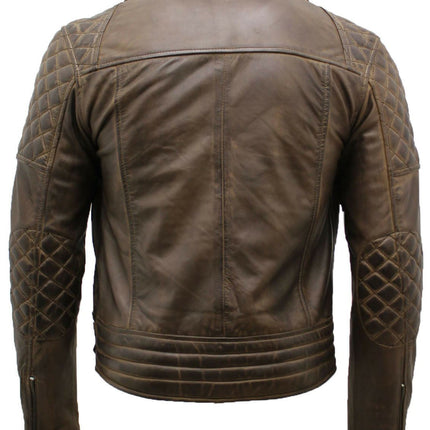 Mens Quilted Leather Biker Jacket-Bordeaux