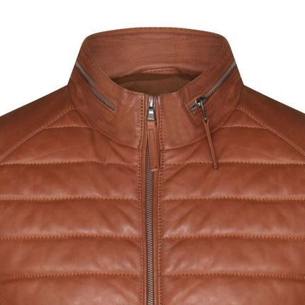 Mens Tan Quilted Leather Puffer Jacket - Tallinn