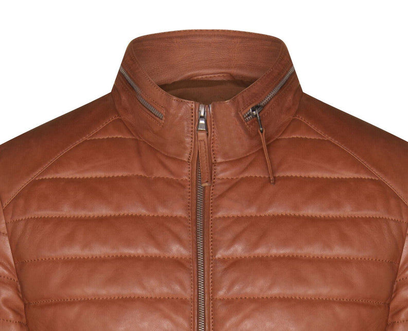 Mens Tan Quilted Leather Puffer Jacket - Tallinn