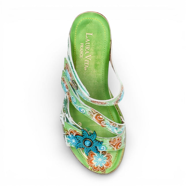 Laura Vita Women's Balade 32 Vert Green Floral Leather Wedge Espadrille Sandals