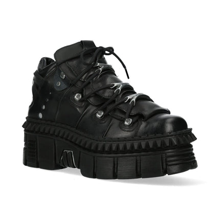 New Rock Black Leather Ankle Goth Boots-WALL106-S13