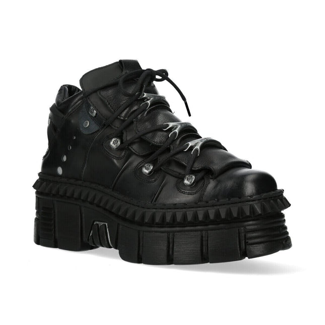 New Rock Black Leather Ankle Goth Boots-WALL106-S13