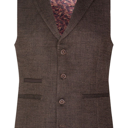 Mens Brown 3 Piece Tweed Herringbone Suit Peaky Blinders Classic Tailored