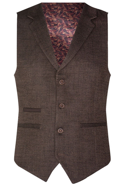 Mens Brown 3 Piece Tweed Herringbone Suit Peaky Blinders Classic Tailored