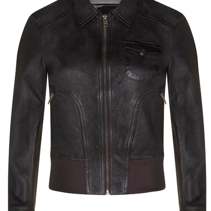 Womens Leather MA-1 Varsity Jacket-Ann Arbor
