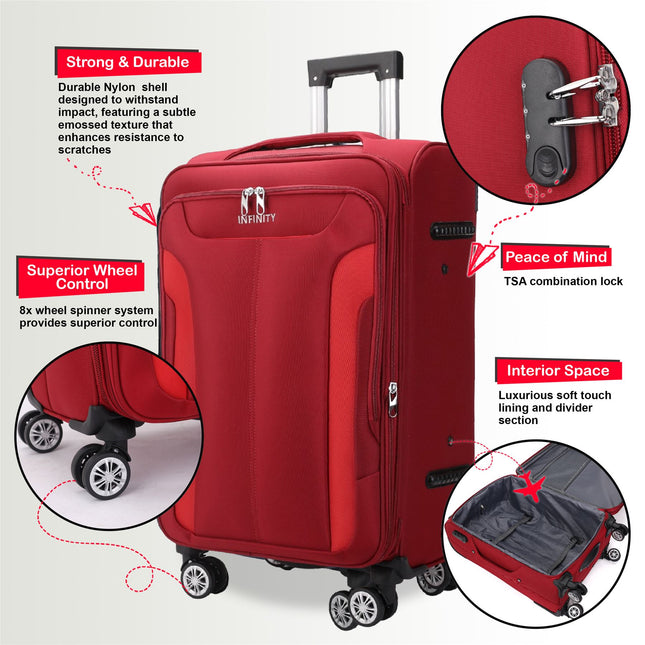 Soft Cabin Suitcase 36.5 x 23.5 x 58 cm Nylon 900D Suitable Integrated Lock for Easyjet, Ryanair, Wizzair
