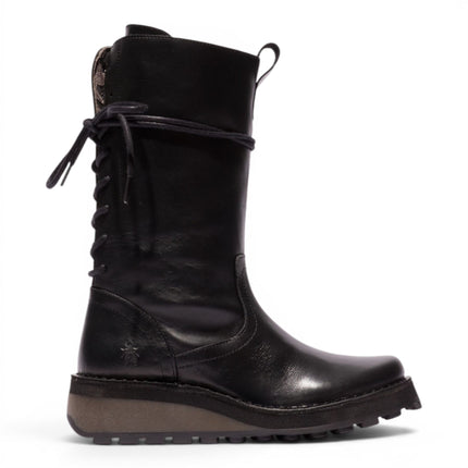 Fly London Women’s Black Leather Mid-Calf Long Boots - HEIG229