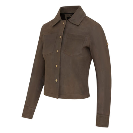 Womens Taupe Brown Leather Shacket Collar Jacket - Lofar