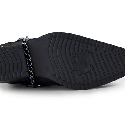 Men's Black Leather Metal Chain Winklepicker Cowboy Boots