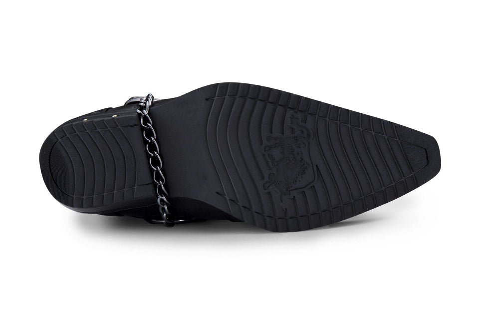 Men's Black Leather Metal Chain Winklepicker Cowboy Boots