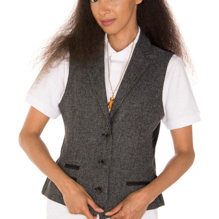 Womens Tweed 1920s Herringbone Grey Waistcoat