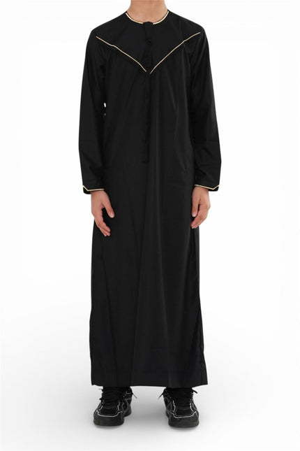 Kids Boys Ramadan Black Moroccan Jubba Robe Djellaba Eid Thobe - K-TT-006