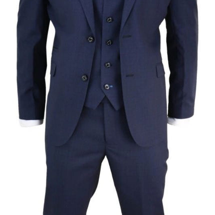 Mens 3 Piece Navy Blue Tailored Fit Retro Classic Suit