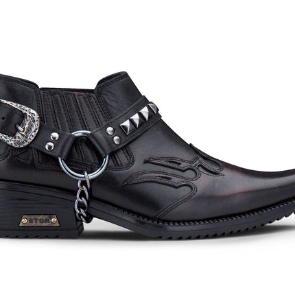 Men’S Black Leather Winklepicker Studded Western Biker Boots