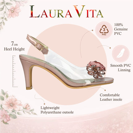 Laura Vita Women’s Mira 05 Clear Rose Pink Slip-On Cinderella Heel Sandals